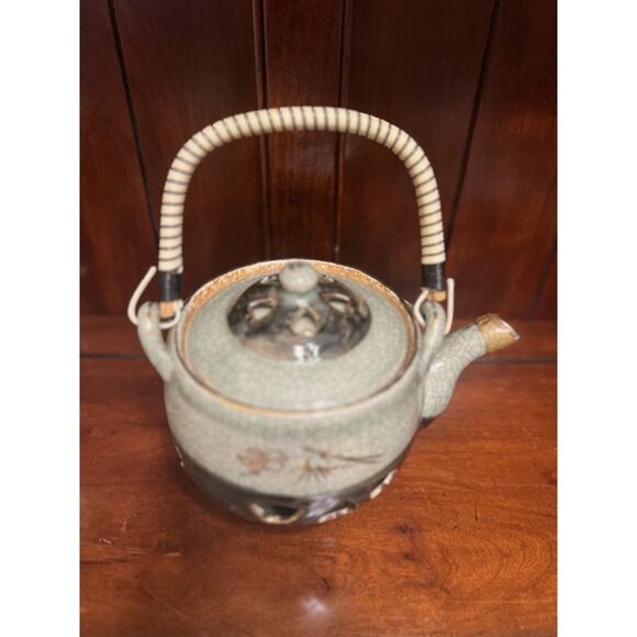 Otagiri Somaware Somayaki Gray-Green Heart Double Walled Tea Kettle 1940s - Picture 4 of 9